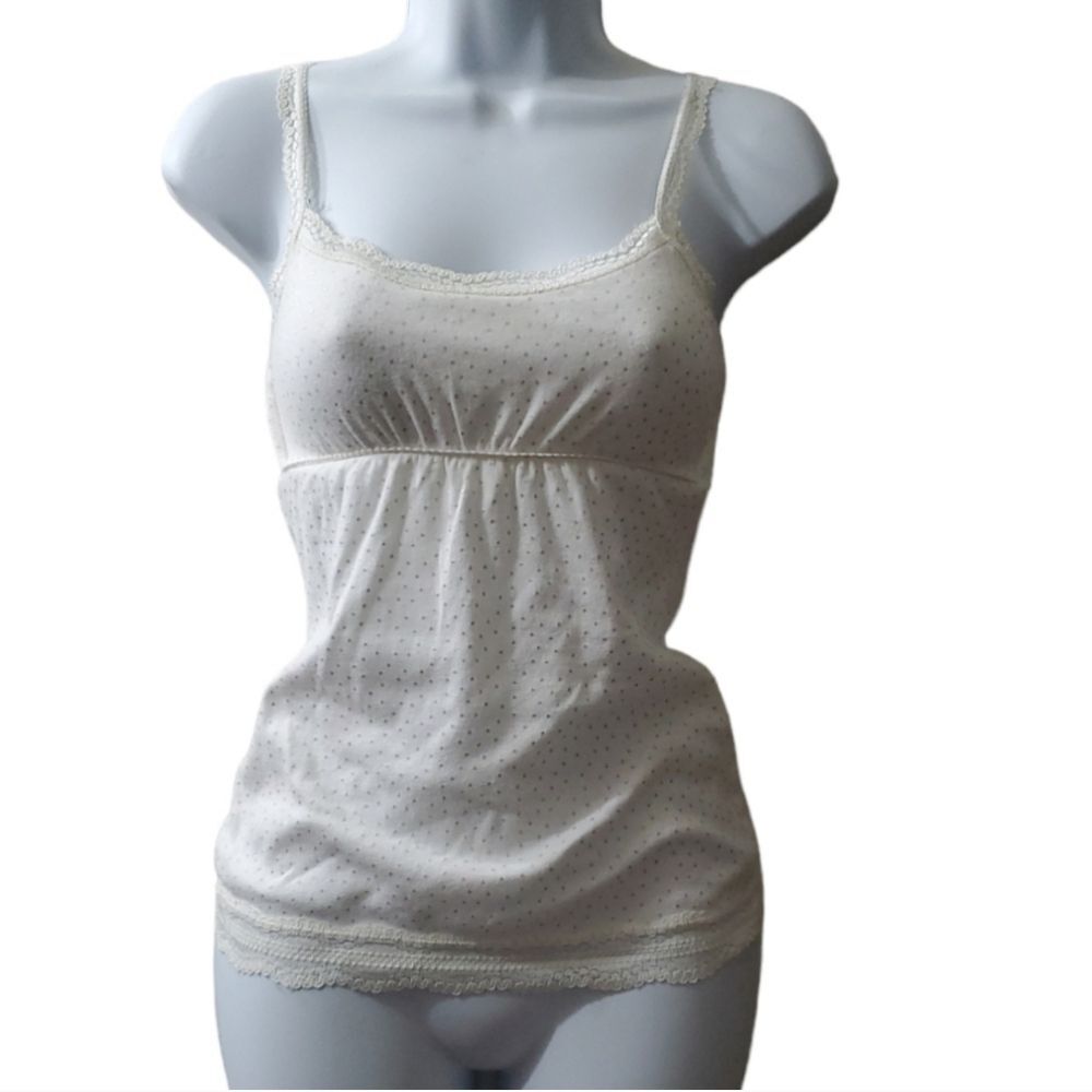 Vintage Kirra Womens y2k 2000s White Dot  Print Babydoll Camisole